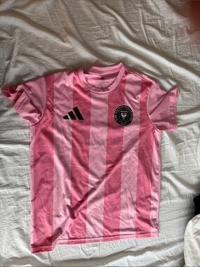 adidas Kids Pink Striped Inter Miami Soccer Jersey